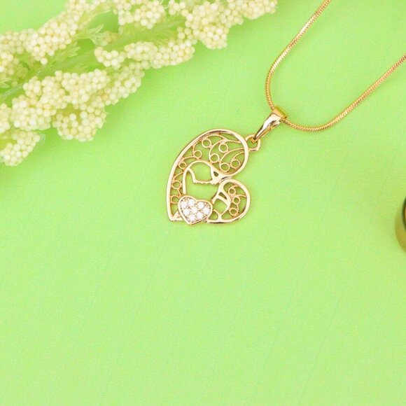 "Rose Gold Heart Pendant Featuring Mother & Child with Crystal Accent, XPPT1864 - Picture 10 of 13